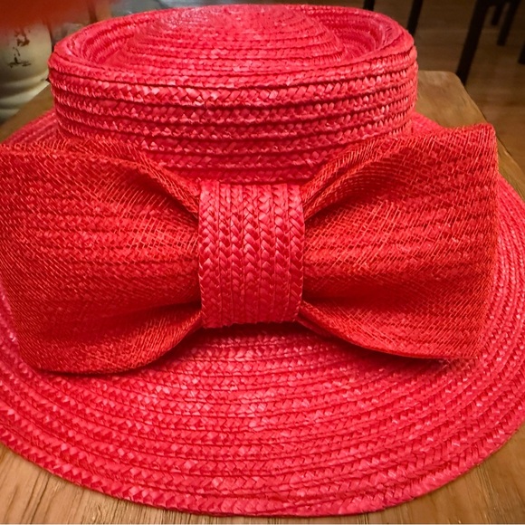 Betmar Red Straw Hat with Elegant Bow in Back 🩷❤️ Red Hat Society - Picture 2 of 4
